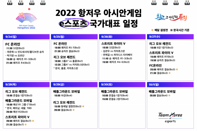 ‘2022 항저우 아시안게임’, e스포츠 한국 일정 공개