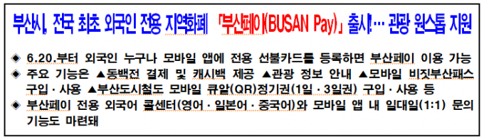  부산시, 전국 최초 외국인 전용 지역화폐 「부산페이(BUSAN Pay)」출시